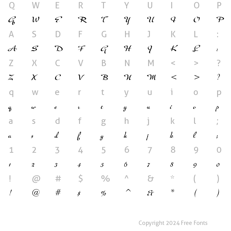 Character Map of Tiamaria Script Regular