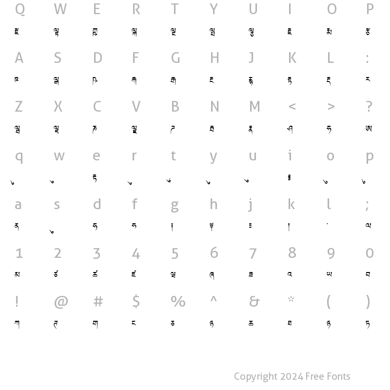 Character Map of TibetanMachineWeb Regular