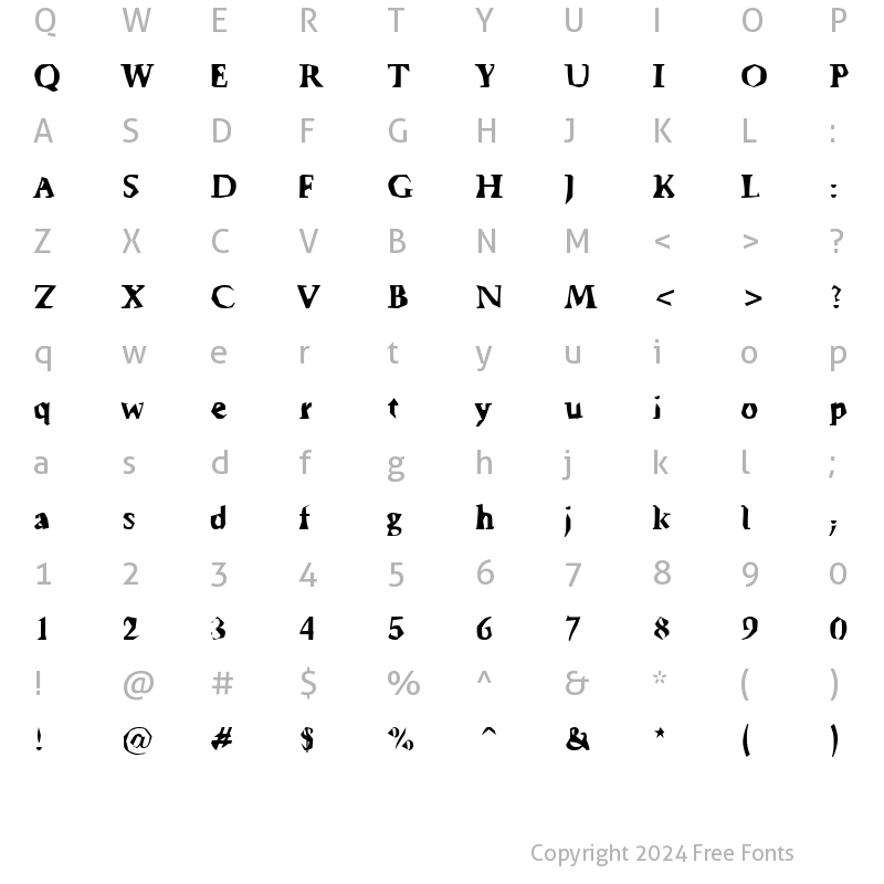 Character Map of Ticky font Regular