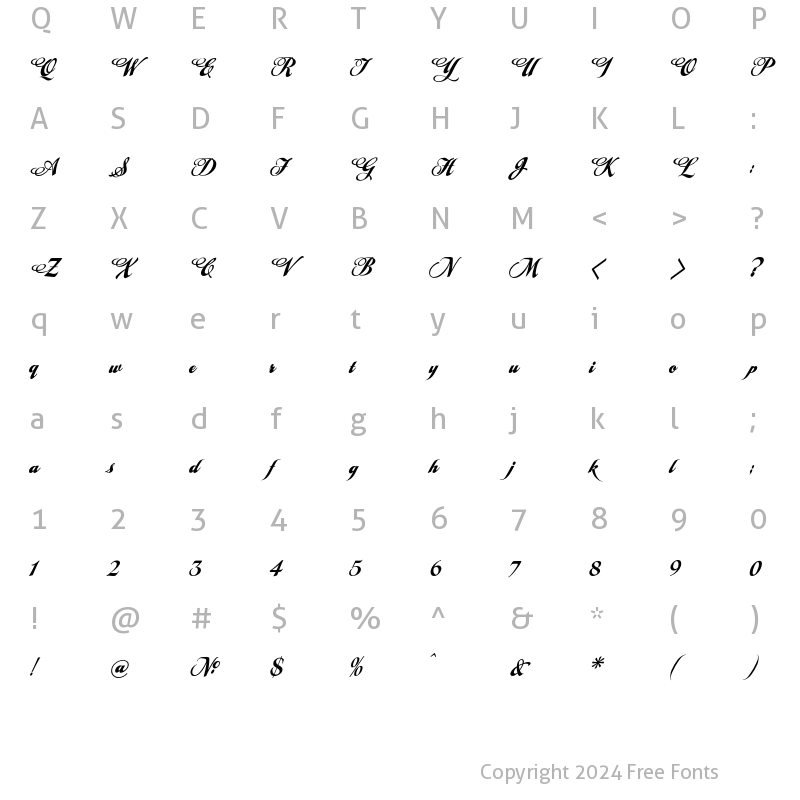 Character Map of Tideway Classic ScriptLHF Regular