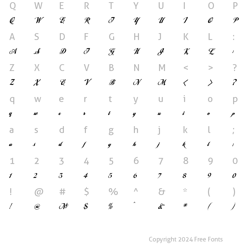 Character Map of Tideway ScriptLHF Regular