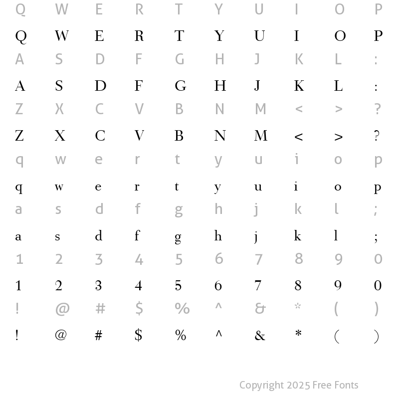 Character Map of Tiemann Light Regular