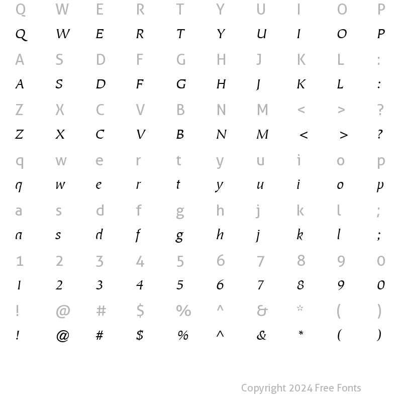 Character Map of Tiepolo LT Book Italic