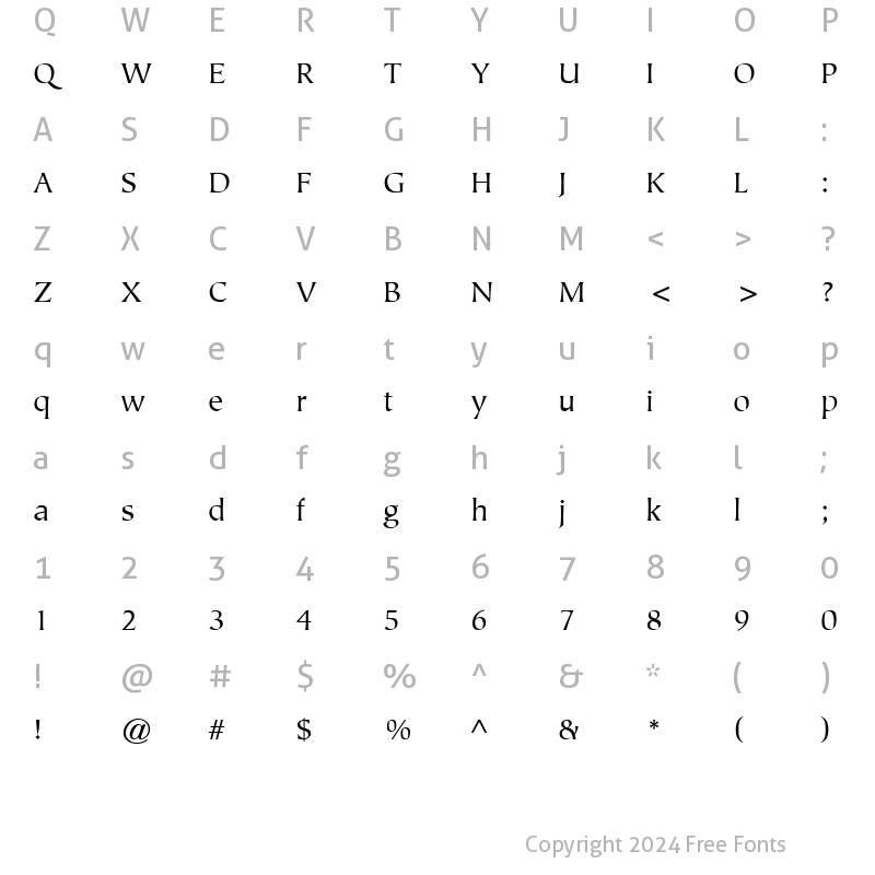 Character Map of Tiepolo LT Book Regular