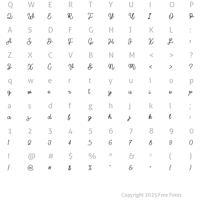 Character Map of Tiffanky Regular