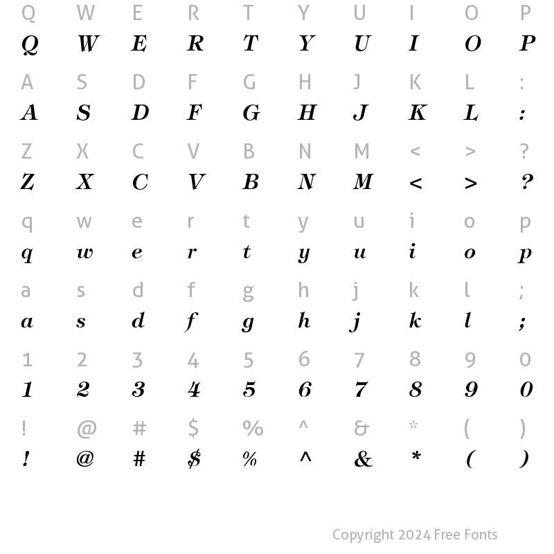 Character Map of Tiffany Bold Italic Regular