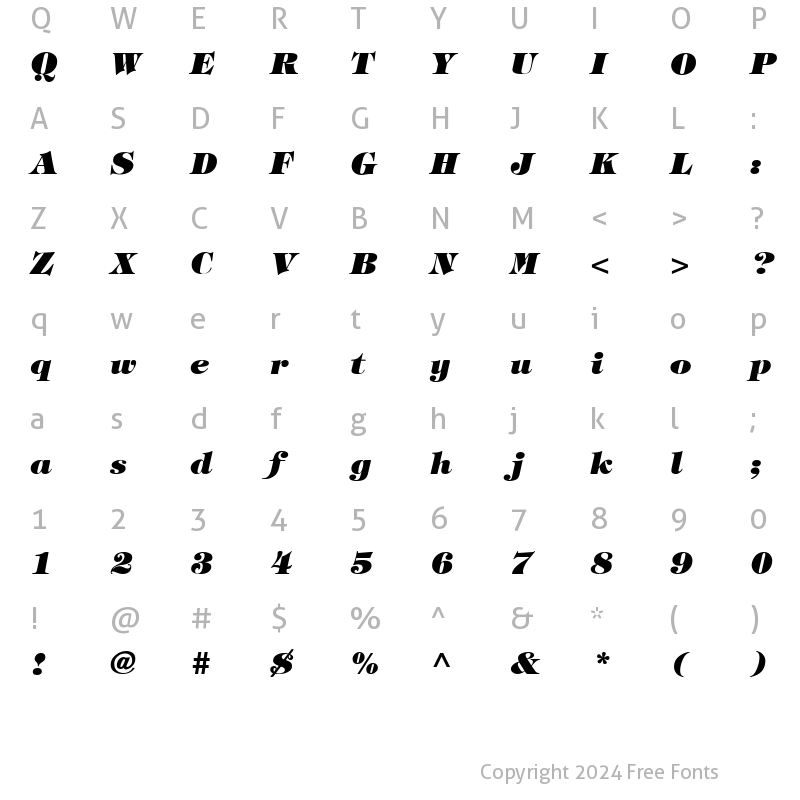 Character Map of Tiffany Heavy Italic Regular