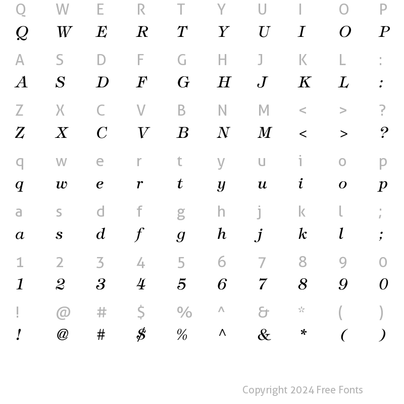 Character Map of Tiffany-Italic Regular