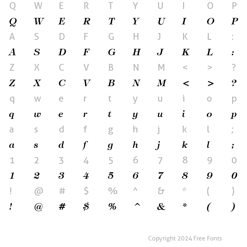 Character Map of Tiffany Lt BT Demi Italic