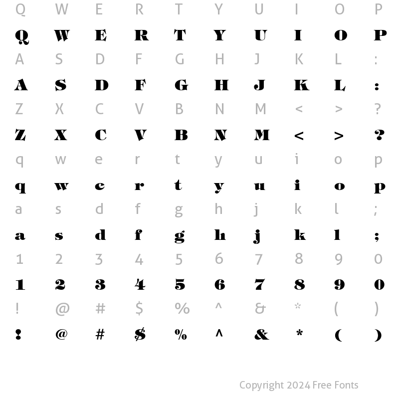 Character Map of Tiffany LT Heavy Regular