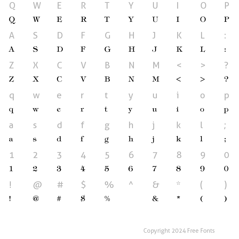 Character Map of Tiffany-Thin Regular