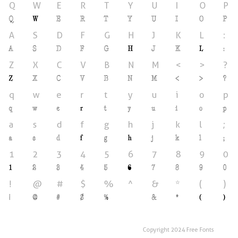 Character Map of Tiffany-ThinHC Regular