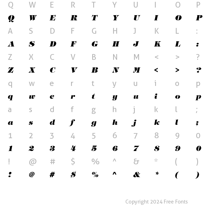 Character Map of TiffanyEF-HeavyItalic Regular