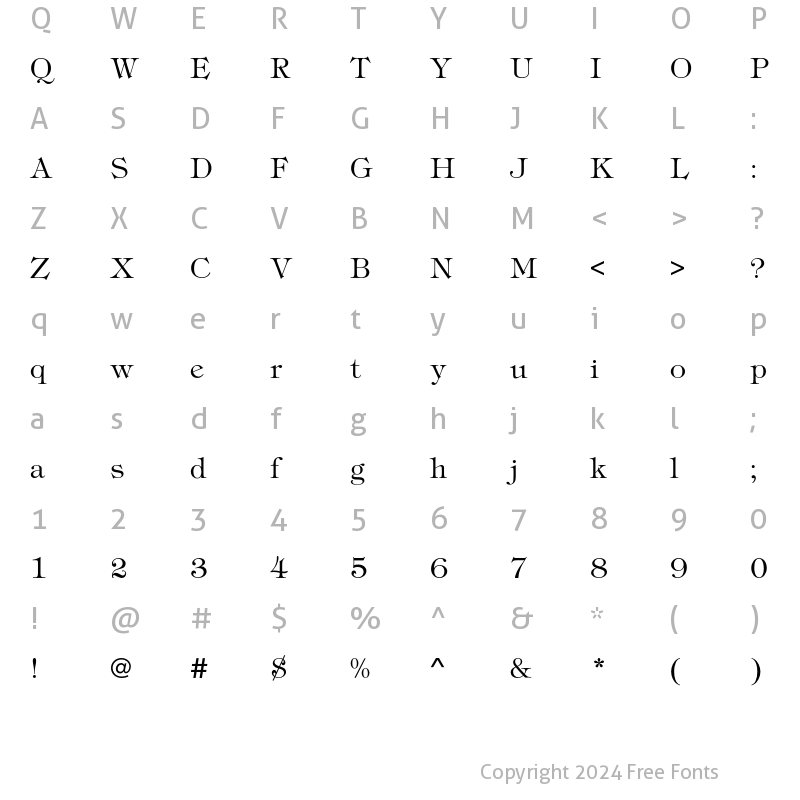 Character Map of TiffanyEF-Light Regular