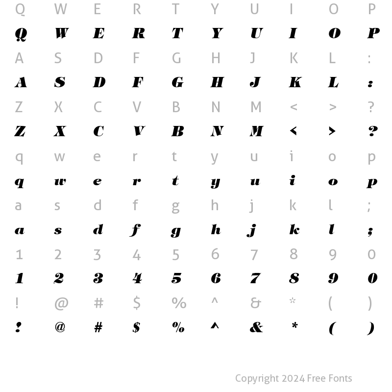 Character Map of TiffanyLH Bold Italic