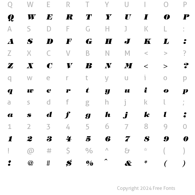 Character Map of TiffanyTwoHeavy RegularItalic