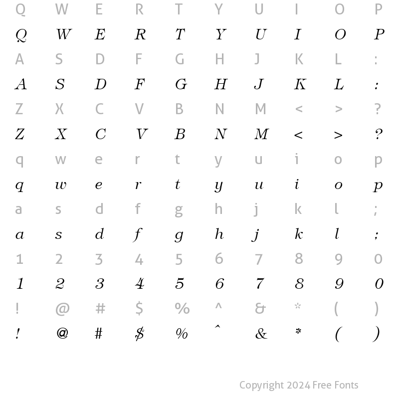 Character Map of TiffanyTwoLight RegularItalic