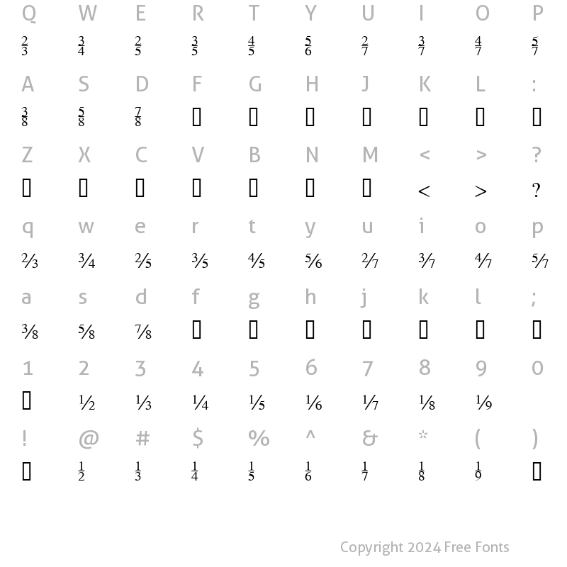 Character Map of TiFractions Regular