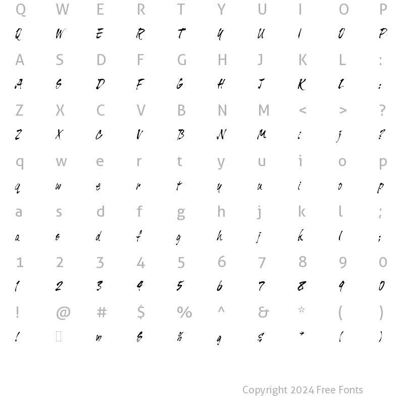 Character Map of Tiger Rag Plain Regular