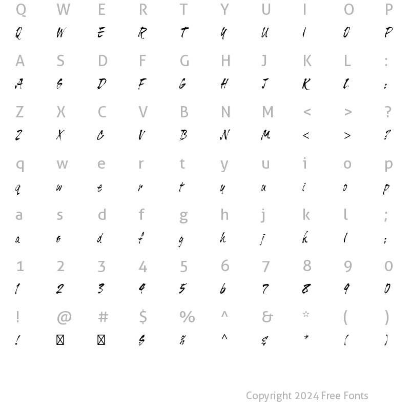 Character Map of Tiger Rag Std Regular