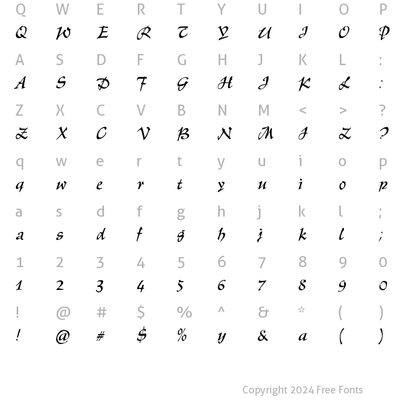 Character Map of Tiger Script Regular