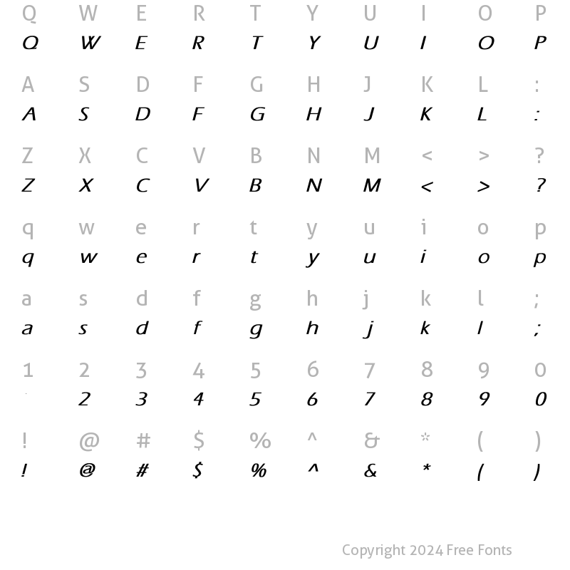 Character Map of Tili Bold Italic