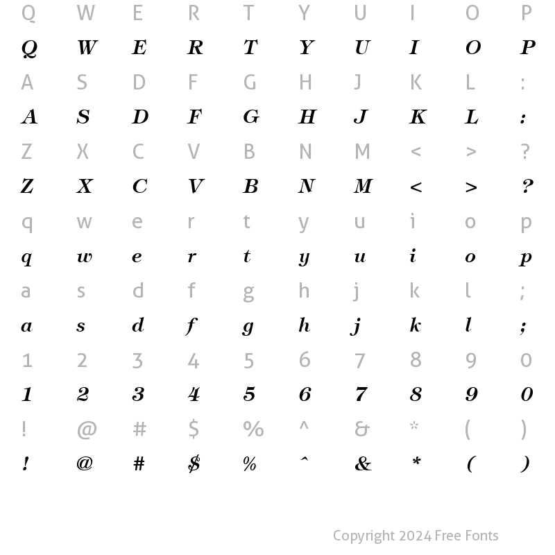 Character Map of Timbrel Bold Italic