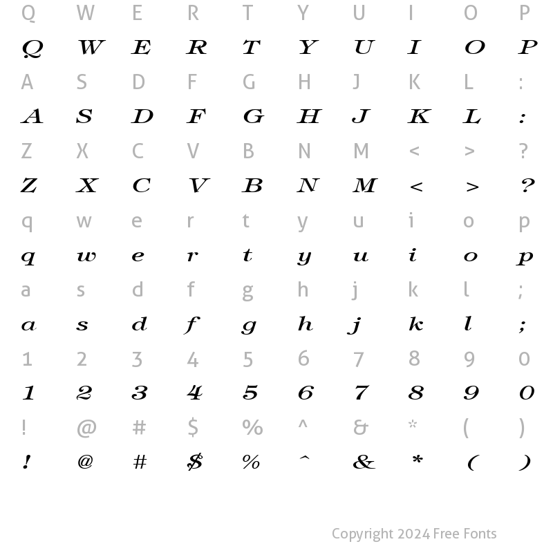 Character Map of TimbrelBroad Italic