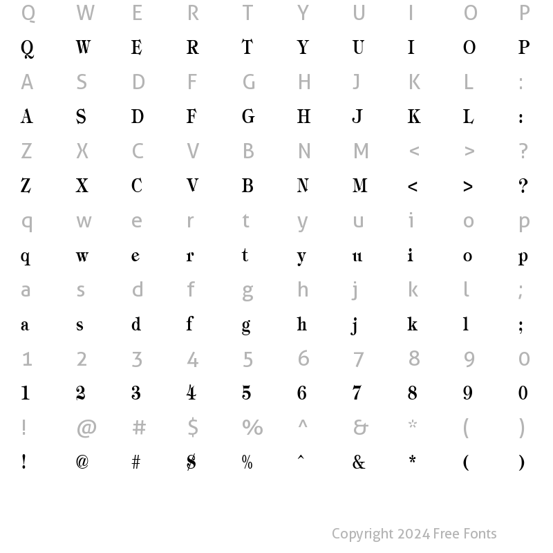 Character Map of TimbrelCondensed Bold