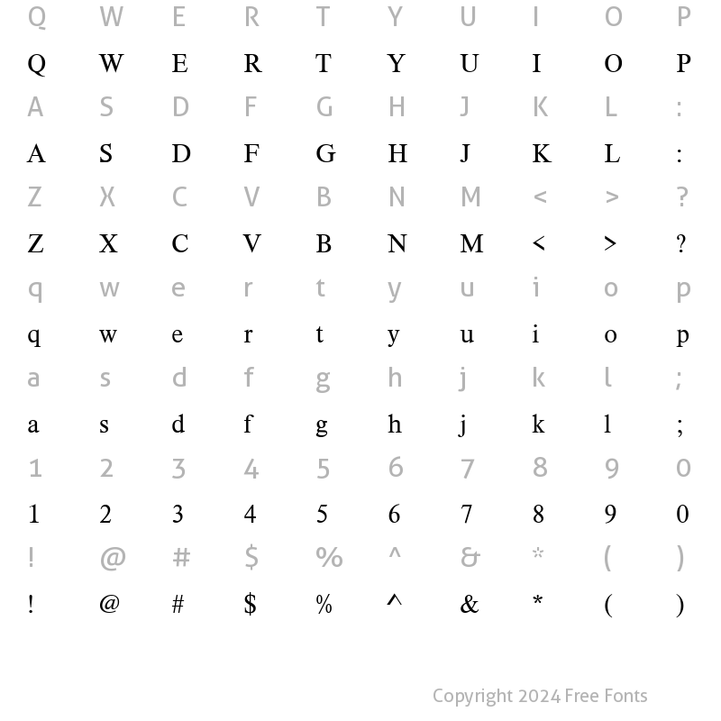 Character Map of TimelessTCYLig Regular