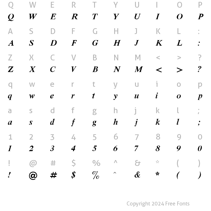 Character Map of Times Bold Italic