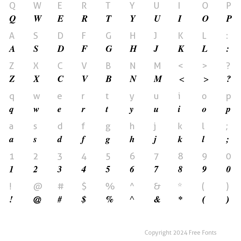 Character Map of Times CG Bold Italic