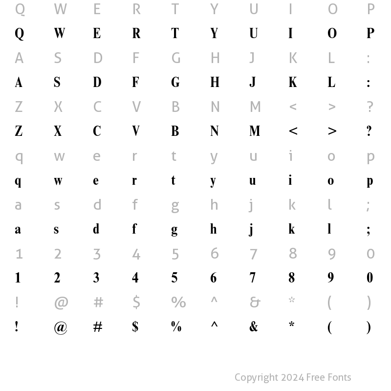 Character Map of Times Condensed Bold