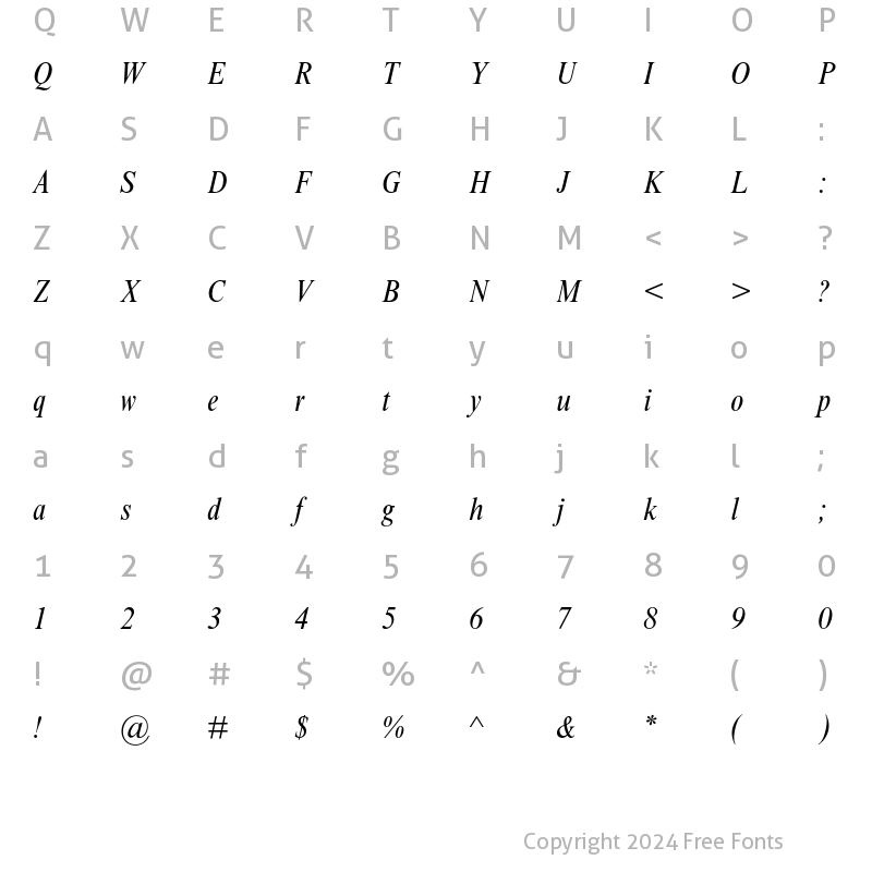 Character Map of Times Condensed Italic