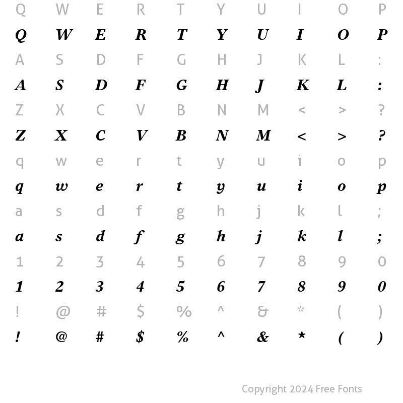 Character Map of Times Europa Bold Italic