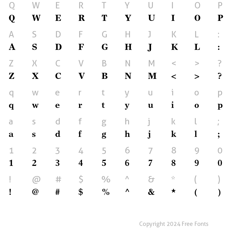 Character Map of Times Europa LT Std Bold