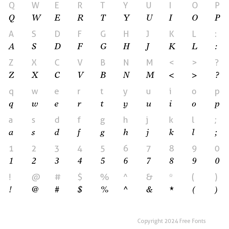 Character Map of Times Europa LT Std Italic