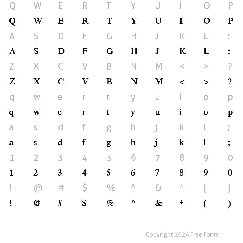 Character Map of Times LT Semibold Regular