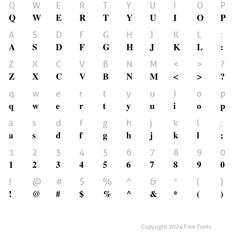 Character Map of Times LT Std Bold