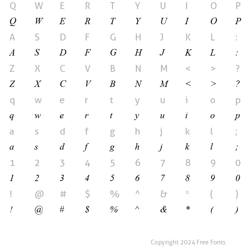 Character Map of Times New Roman CE Italic