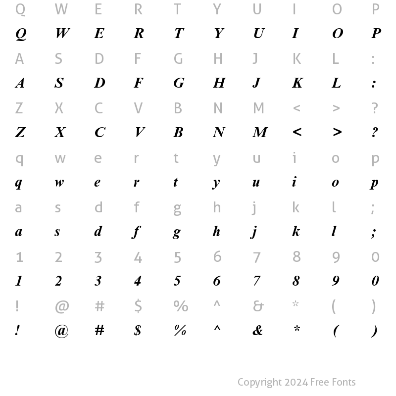 Character Map of Times New Roman Cyr Bold Italic