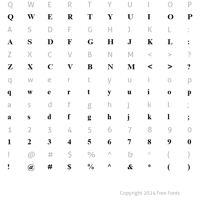 Character Map of Times New Roman Greek Bold