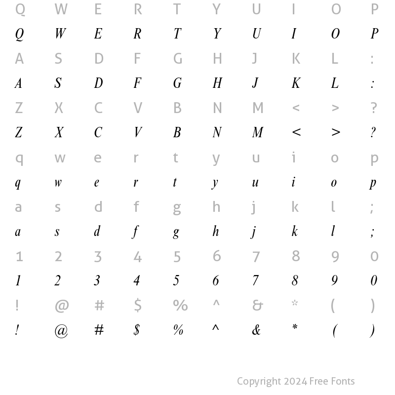 Character Map of Times New Roman MT Condensed Italic
