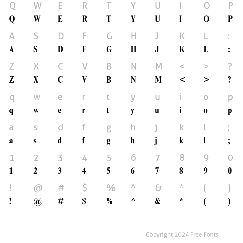 Character Map of Times New Roman MT Std Bold Condensed