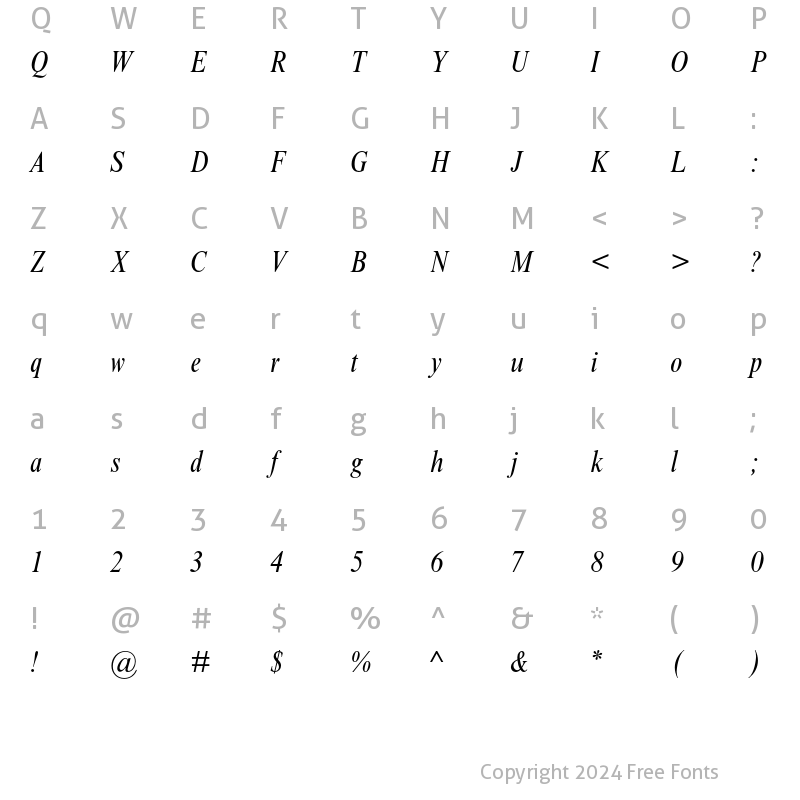 Character Map of Times New Roman MT Std Condensed Italic