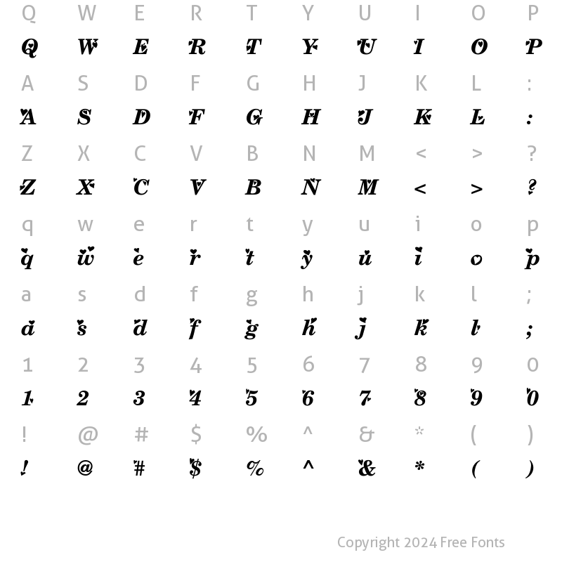 Character Map of Times New Romance Bold Italic