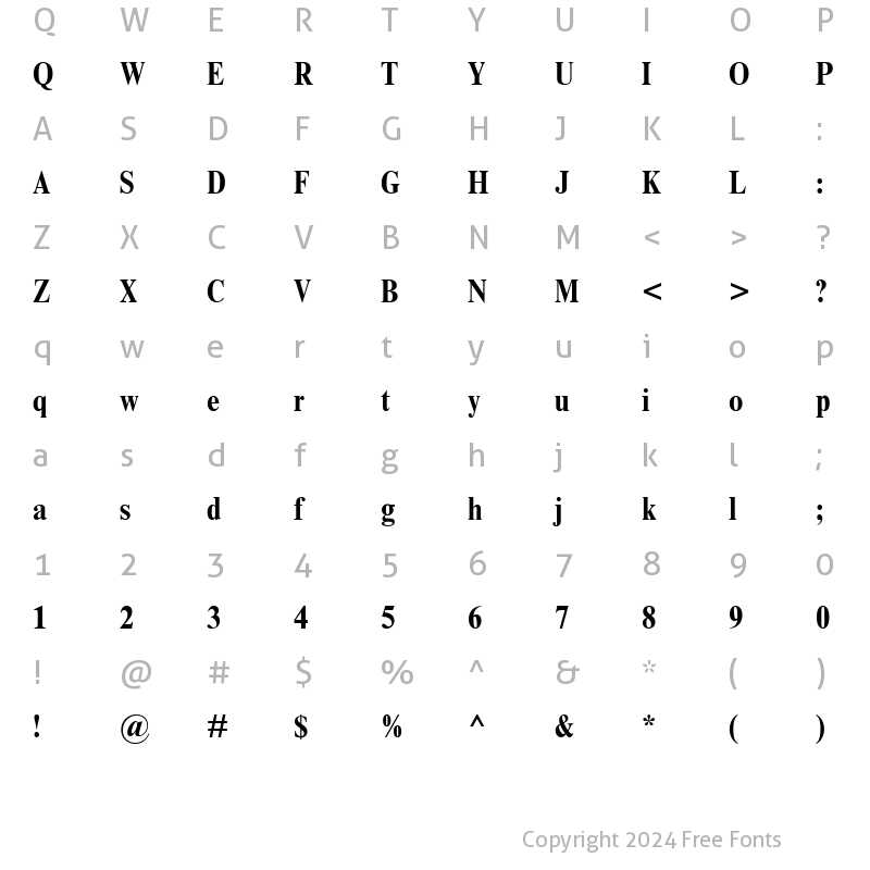 Character Map of Times NR Condensed Bold