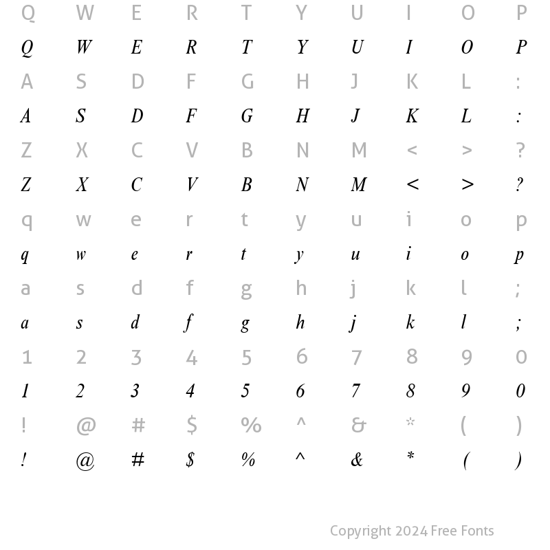 Character Map of Times NR Condensed Italic