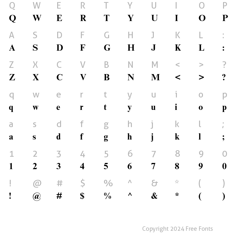 Character Map of Times NR MT Std Bold