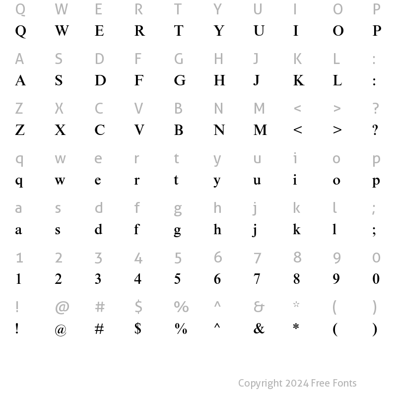 Character Map of Times NR MT Std Medium